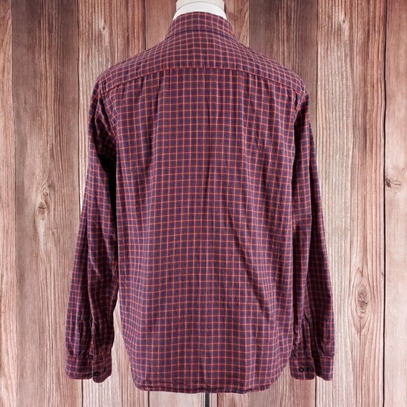 Patagonia Mens Large Vjosa River Red Blue Plaid Long Sleeve Button Down Shirt - Picture 6 of 15